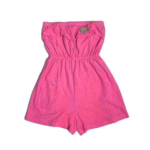 Palm Harbour 80s Playsuit Romper Sz L Tube Top Pink Lipstick Fish Embroider Cove - Picture 11 of 11